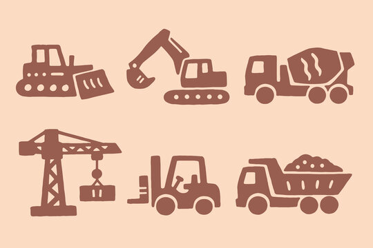 Construction vehicles naive doodle vector illustration