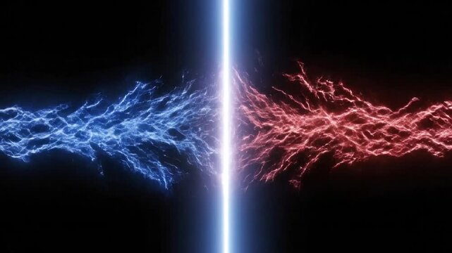 Blue and Red Energy Portals Collide, Creating a Bright Light Beam