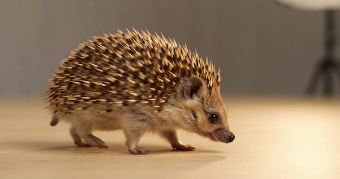 Curious Hedgehog Stroll: A charming hedgehog, with its distinctive quills, is captured in motion as it explores its environment. This image exudes a sense of playful curiosity and natural wonder.