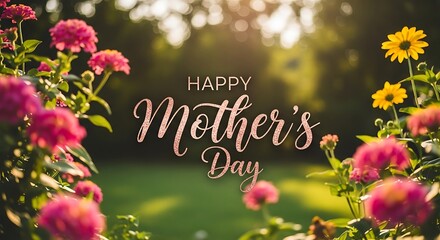 Fototapeta premium Celebrating mothers day beautiful pink and yellow flowers with a heartfelt 'happy mother's day' message