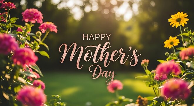 Celebrating mothers day beautiful pink and yellow flowers with a heartfelt 'happy mother's day' message