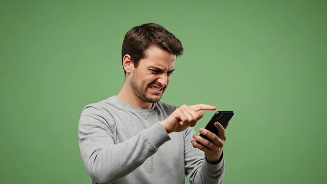 Man reacts to phone message negatively.