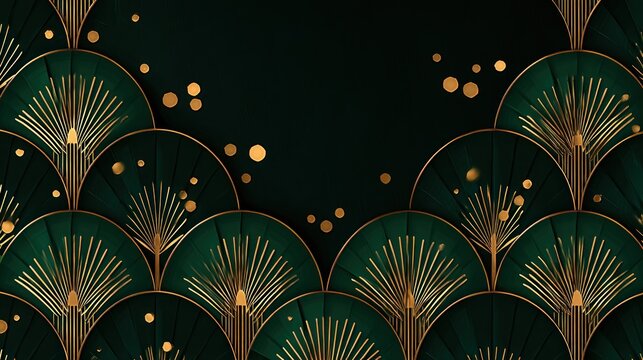 Ornate dark green and gold geometric pattern evokes luxury and vintage style