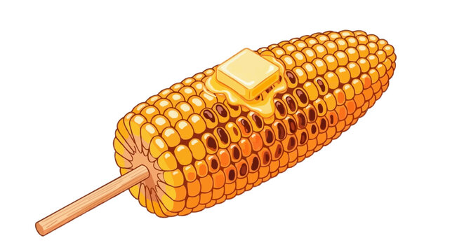 Vector illustration of a roasted corn cob with melting butter