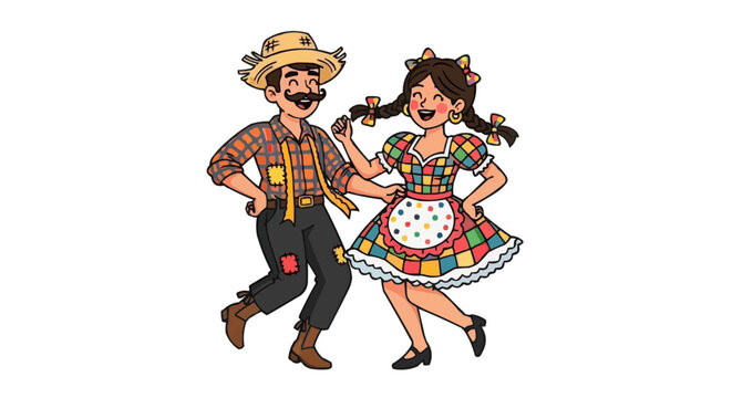 A colorful illustration of a couple dancing in traditional costumes