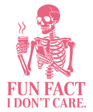 Cute Skeleton with Coffee and Phone &ndash; Funny Character Illustration