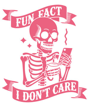 Vintage Style Skeleton with Coffee &ndash; Retro Funny Illustration