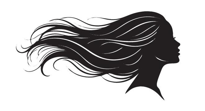 silhueta de mulher com cabelos ao vento conceito de salao de beleza e cabelereira isolado sobre fundo branco