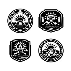 Obraz premium Jaguar Temple and Ritual Badge Collection in Ancient Tribal Silhouette