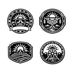 Fototapeta premium Sacred Sun Pyramid and Ceremonial Symbol Collection in Black Silhouette