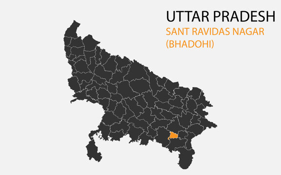 Uttar Pradesh png map with districts, Indian state Uttar Pradesh district map, Uttar Pradesh Bhadohi, Sant Ravidas Nagar