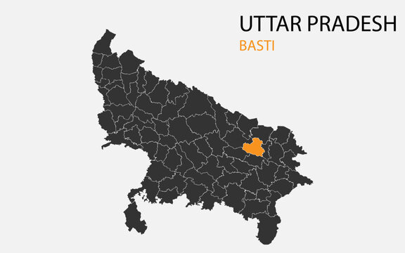 Uttar Pradesh png map with districts, Indian state Uttar Pradesh district map, Uttar Pradesh Basti