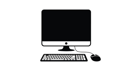 Fototapeta premium A black computer monitor keyboard and mouse displayed in a dark silhouette