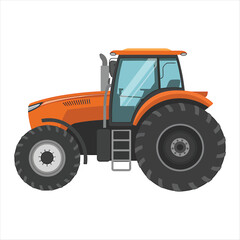 Obraz premium Modern agricultural farm tractor in bright orange color shown from the side on a white ground
