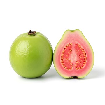 Fresh green guava and half cut guava isolated on white background