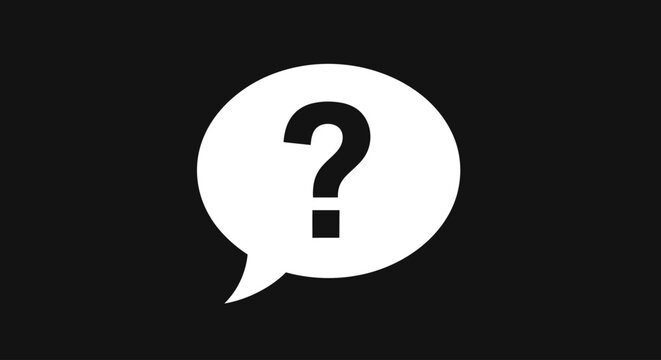 Black and white question mark symbol.