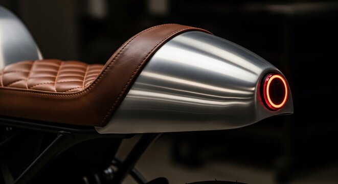 Custom Cafe Racer Motorcycle Seat Tail Section with Integrated LED Tail Light.