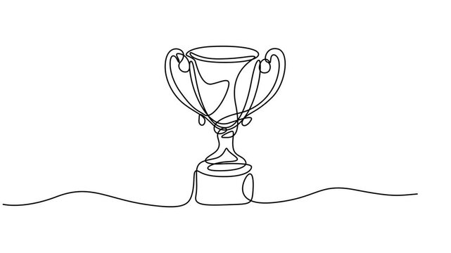 trophy continuous one line drawing animation, Line winner trophy vector prize art win icon continuous sketch award. Trophy medal line doodle champion business victory illustration outline cup drawing 