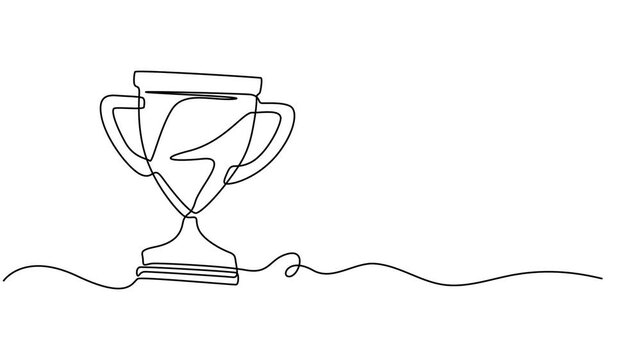 trophy continuous one line drawing animation, Line winner trophy vector prize art win icon continuous sketch award. Trophy medal line doodle champion business victory illustration outline cup drawing 