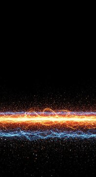 Abstract field of pure radiant energy flowing across a dark background, showing heat waves and light particles moving freely, particle, vibrant, impulse
