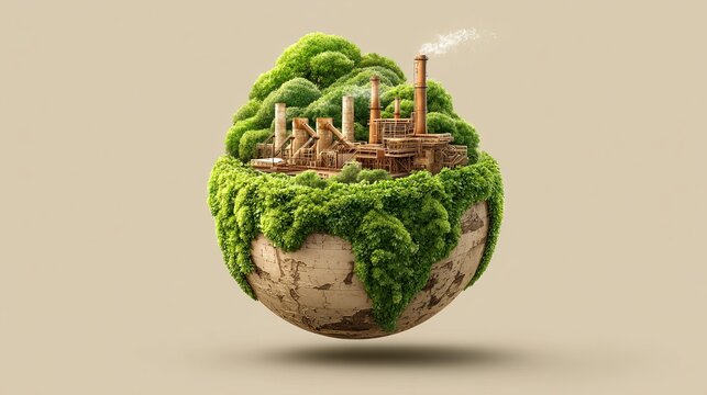 Eco-friendly industry merging with nature. renewable bioenergy, carbon neutral technology, sustainable energy system