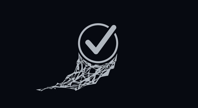 Basketball hoop with check mark.