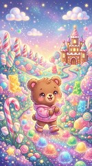 Fototapeta premium Cute Bear in a Whimsical Magical Candy Land Kingdom