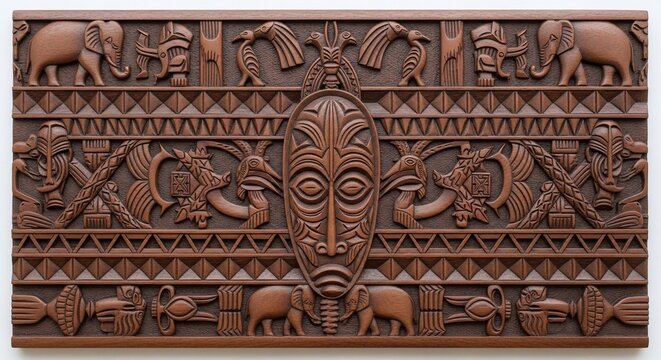 Wooden carving with symbolic figures