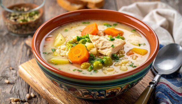 H&uuml;hnersuppe mit Gerste