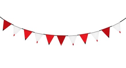 Obraz premium Festive bunting garland red and white pennant flags on a string