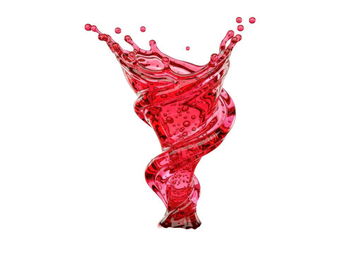 Vibrant, high-viscosity red liquid massive splash vortex, hyper-detailed 3d rendering, frozen droplets, against transparent background, copy space, high-key light, concept for beverage advertising