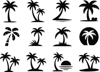 Fototapeta premium Tropical island palm tree silhouettes for summer travel and vacation designs