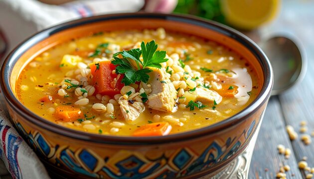 H&uuml;hnersuppe mit Gerste