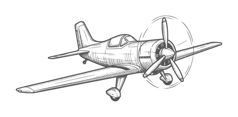 Vintage propeller airplane in style aviation transport © Mosa