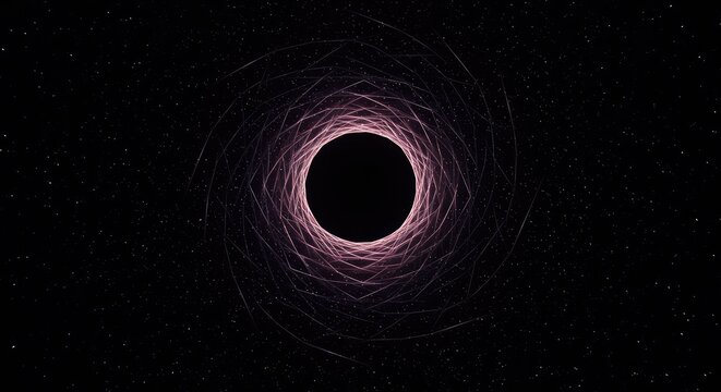 Conceptual dark cosmic vortex drawing energy toward an invisible point of infinite density and dimensional collapse, boundary, cosmic, physics
