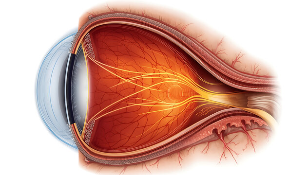 3D Anatomical Cross Section of Human Eye Showing Retina Optic Nerve and Lens
