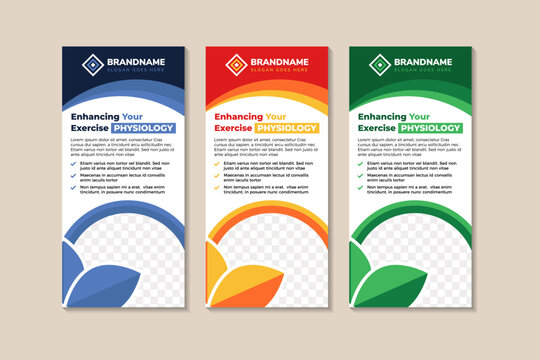 collection of healthcare and medical Service Rollup Banner or Vertical X banner Design with space for photo on bottom. three colors vatiation ready to use. 