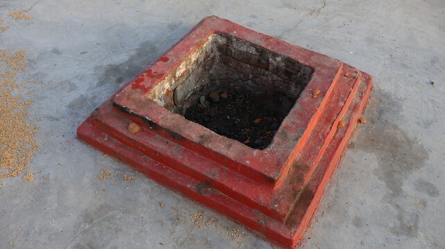 Close-up of Havan Kund, Traditional Indian Fire Pit