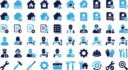 Fototapeta premium Collection of icons depicting various table shapes seating plans and office layouts.