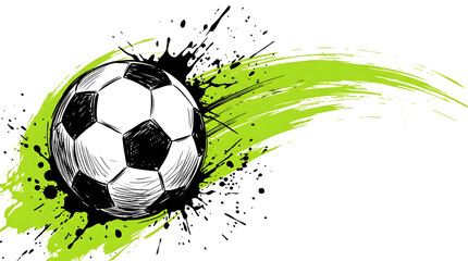 Fototapeta premium Soccer ball with green paint splash and ink splatter effect