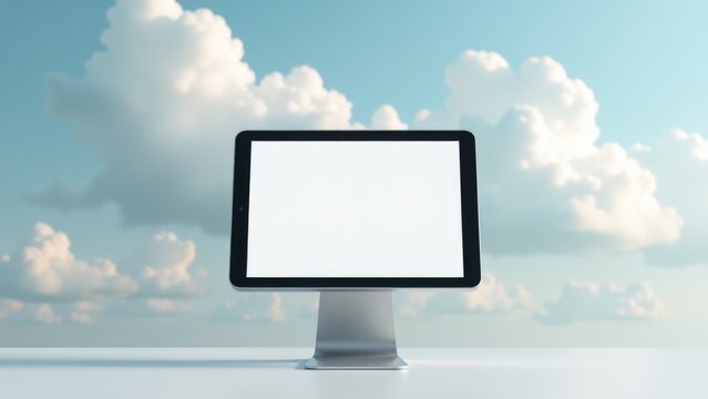 A computer monitor sitting on a table, useful for office or home scenes