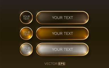 Obraz na płótnie Canvas Set of premium shiny metallic buttons with golden frames. These elements are perfect for web design and user interfaces.