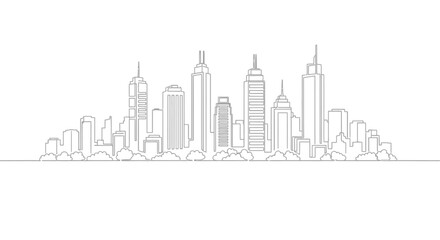 Fototapeta premium City skyline silhouette in minimalist line art style with minimalist line art drawing of a
