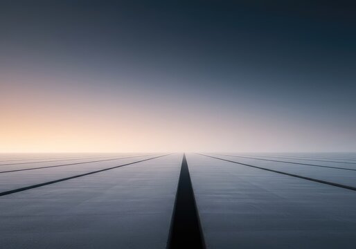 Minimalist abstract landscape featuring a perfectly straight horizon dividing uniform blank spaces, suggesting infinite potential and future concepts, freedom, minimalism, potential