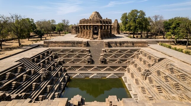 Ancient Modhera Sun Temple Step-well and Architecture, Gujarat