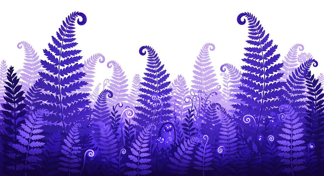 A vibrant purple fern illustration with a white background, showcasing a beautiful and serene botanical design