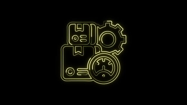Glowing neon line logistics icon with moving delivery truck animation. Transport logistics animation HD video isolated on black background