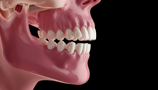 3D Medical Illustration of Human Jaw Anatomy with Healthy White Teeth