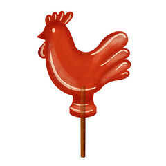 Traditional red cockerel lollipop. Watercolor illustration сhildren's hand drawn on transparent background for design cards, invitations, posters, holiday birthdayИллюстрация без названия © Evgeniia