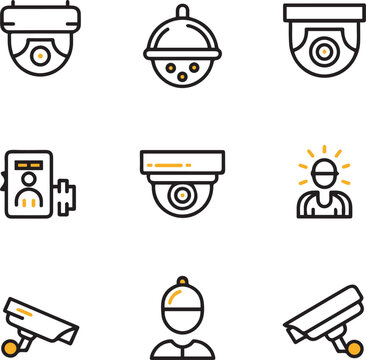 Security Camera and Surveillance System Icon Set - Modern Line Art